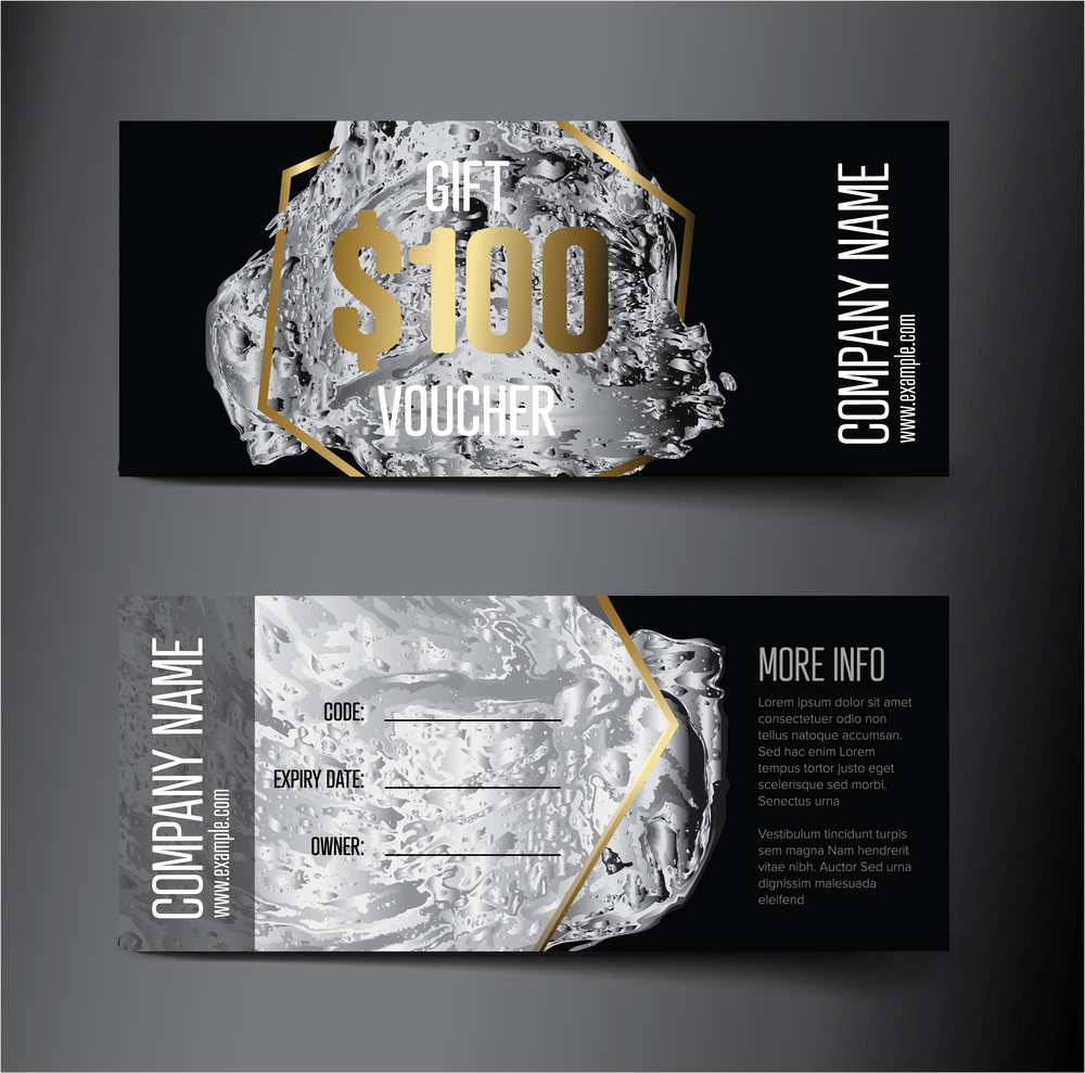 Voucher gift card template with luxury modern illustration - front and back layout. Gift voucher card template