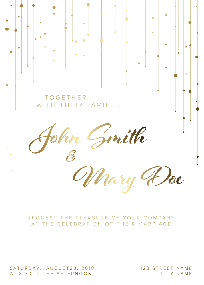 Vector Wedding invitation template with golden light chains - white background version