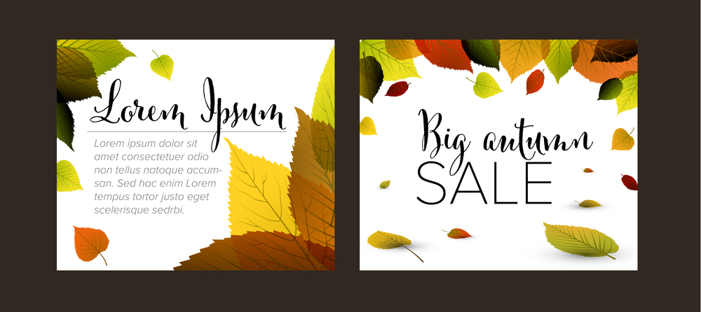 Collection of autumn Inline Medium Rectangle banner templates with fall colored leafs. Collection of autumn Inline Medium Rectangle banner templates