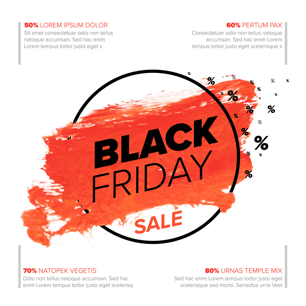 Black Friday poster flyer template - red watercolor splash with black text. Black Friday poster flyer template