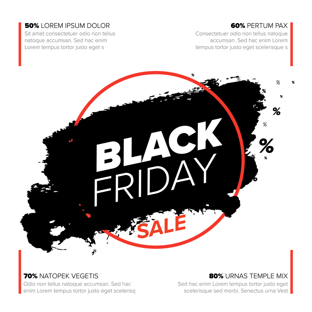 Black Friday poster flyer template - black splash with white text and red frame. Infographic Timeline Template with photos