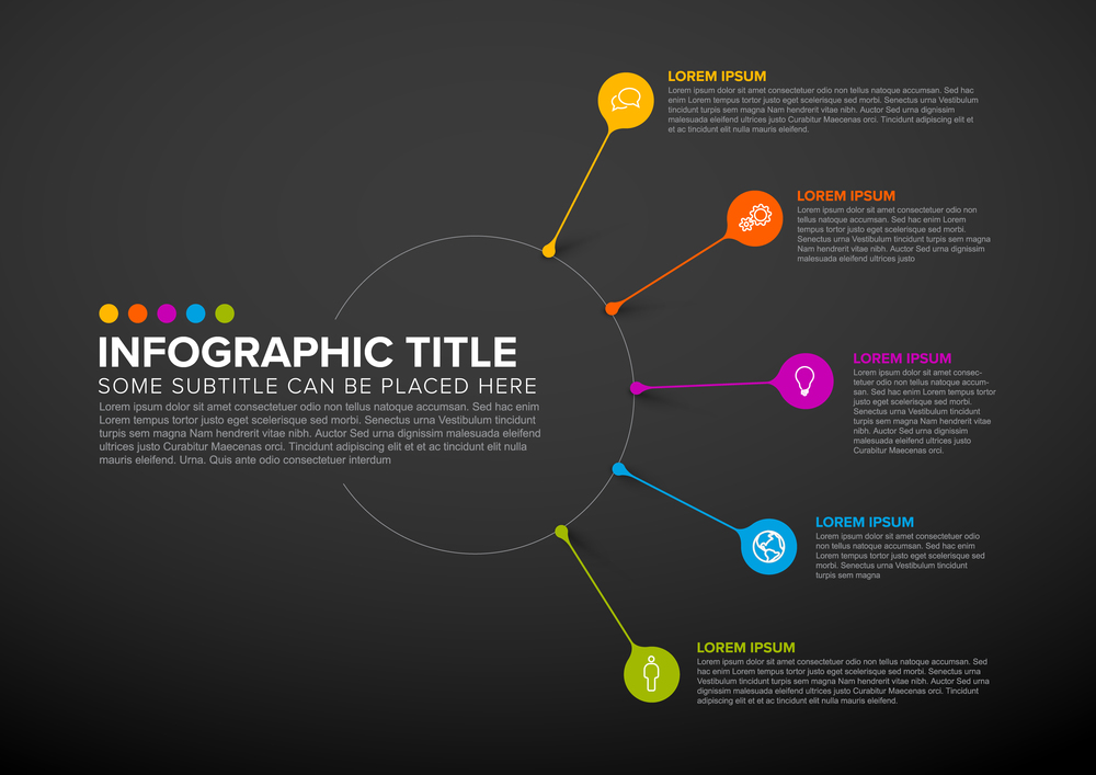 Vector multipurpose Infographic template made from lines and icons - dark version