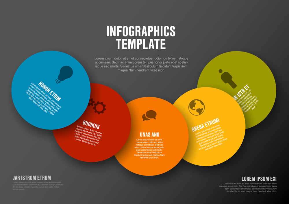 Vector Minimalist colorful Infographic template with circle cards - dark version