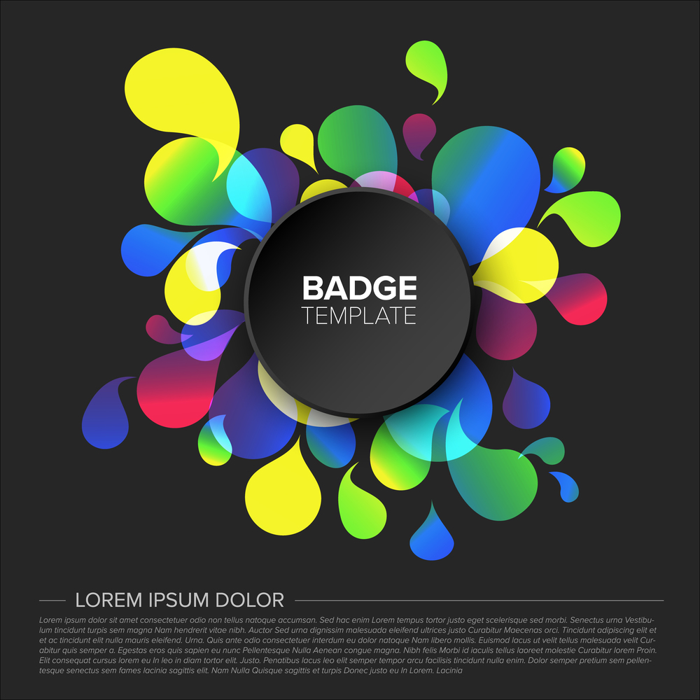 Black creative tag template with sample content and fresh background - dark version. Black creative badge template with sample content and fresh background - dark version