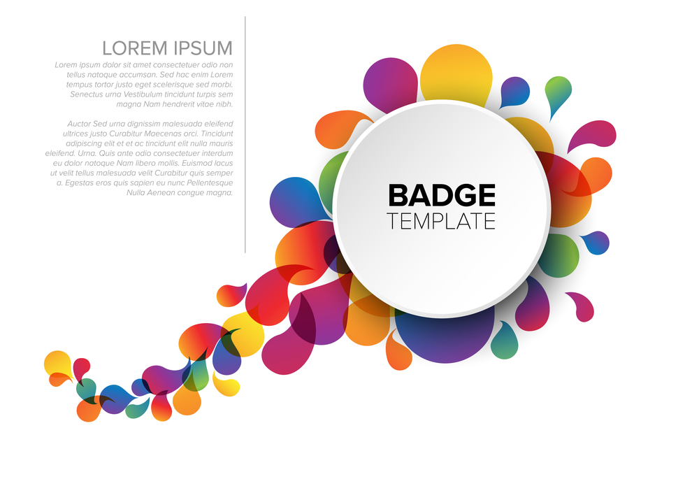 Colorful creative badge template with sample content and fresh background