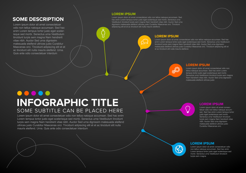 Vector multipurpose Infographic template made from lines and icons - dark version