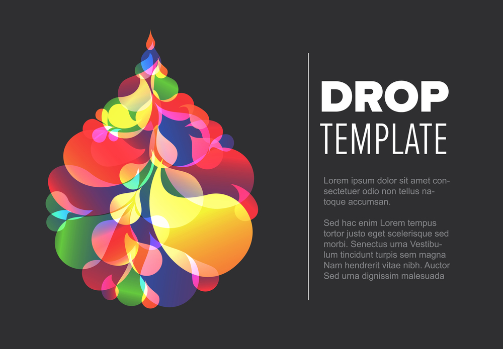 Abstract flyer template with colorful droplet made from small color drops - dark version