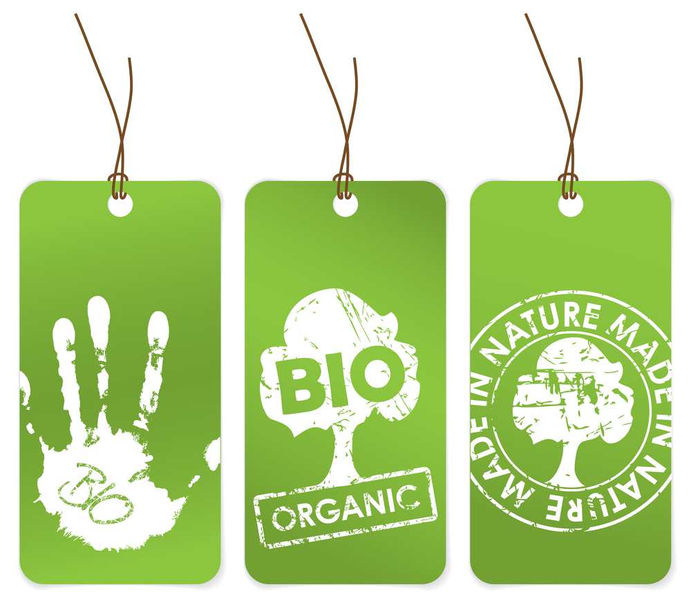Set of three green tags for organic / bio / eco