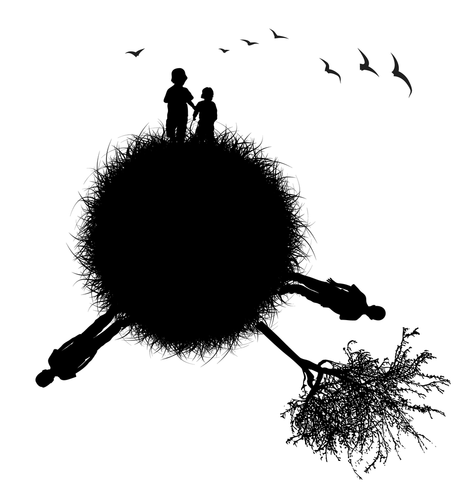 Silhouette of the planet with children