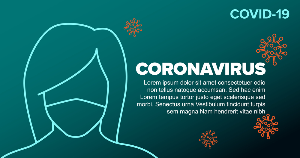 Vector banner header template with coronavirus illustration, icons and place for your information - teal version. Banner / header template with coronavirus information