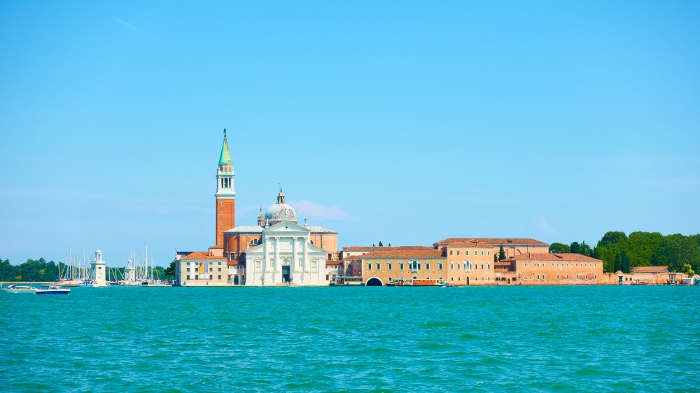 Panoramic view of Venice with San Giorgio Maggiore island, Italy.  Venetian landscape